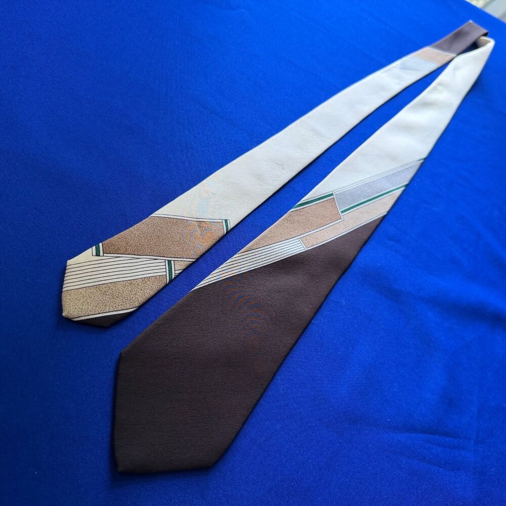 Vintage 1970s Retro Vitaliano Pancaldi Silk Tie Italy Brown Geometric 55.5 x 3